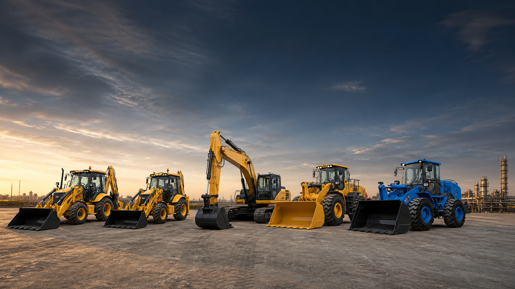 Five Shengkai construction machines lined up for global delivery